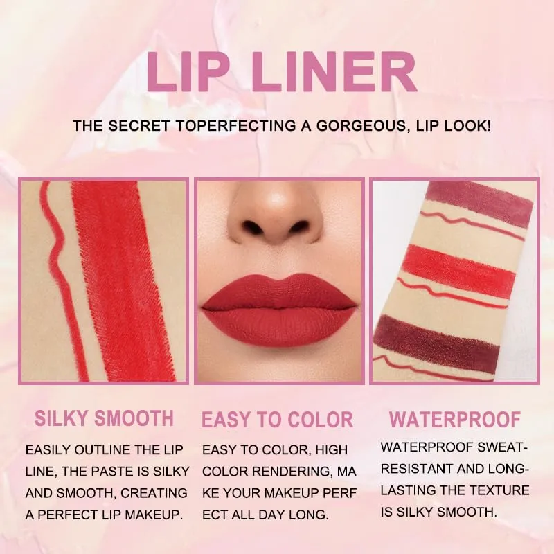 evpct 3Pcs Dark Deep Ruby Mauve Red Lip Liner and Lipstick Set Kit for Women DNM Matte Matt 24 Hours Lipstick Pen and with Lip Liner Pencil Set Long Lasting 24 labial labiales mate 24 horas originales
