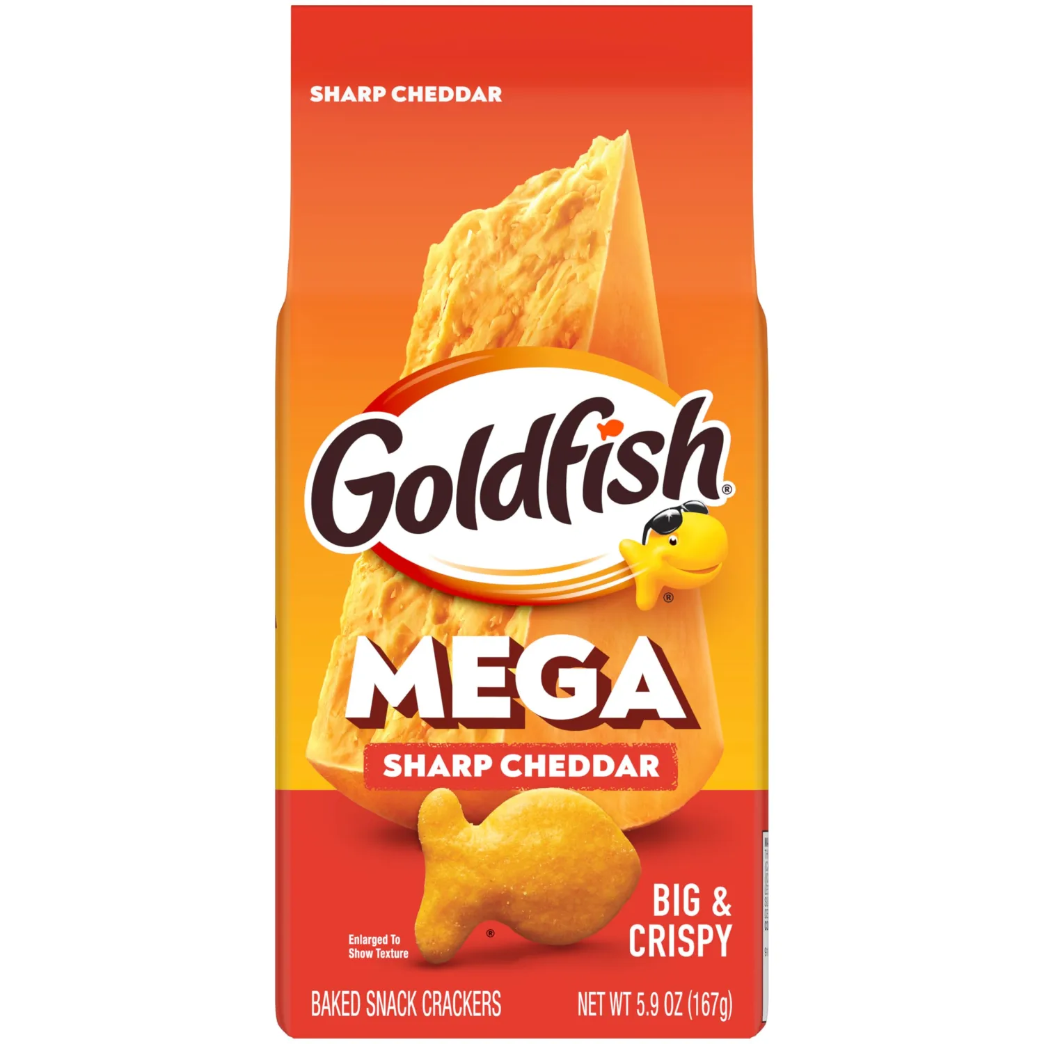 Goldfish Mega Bites Sharp Cheddar Cheese Crackers, 5.9 Oz Bag