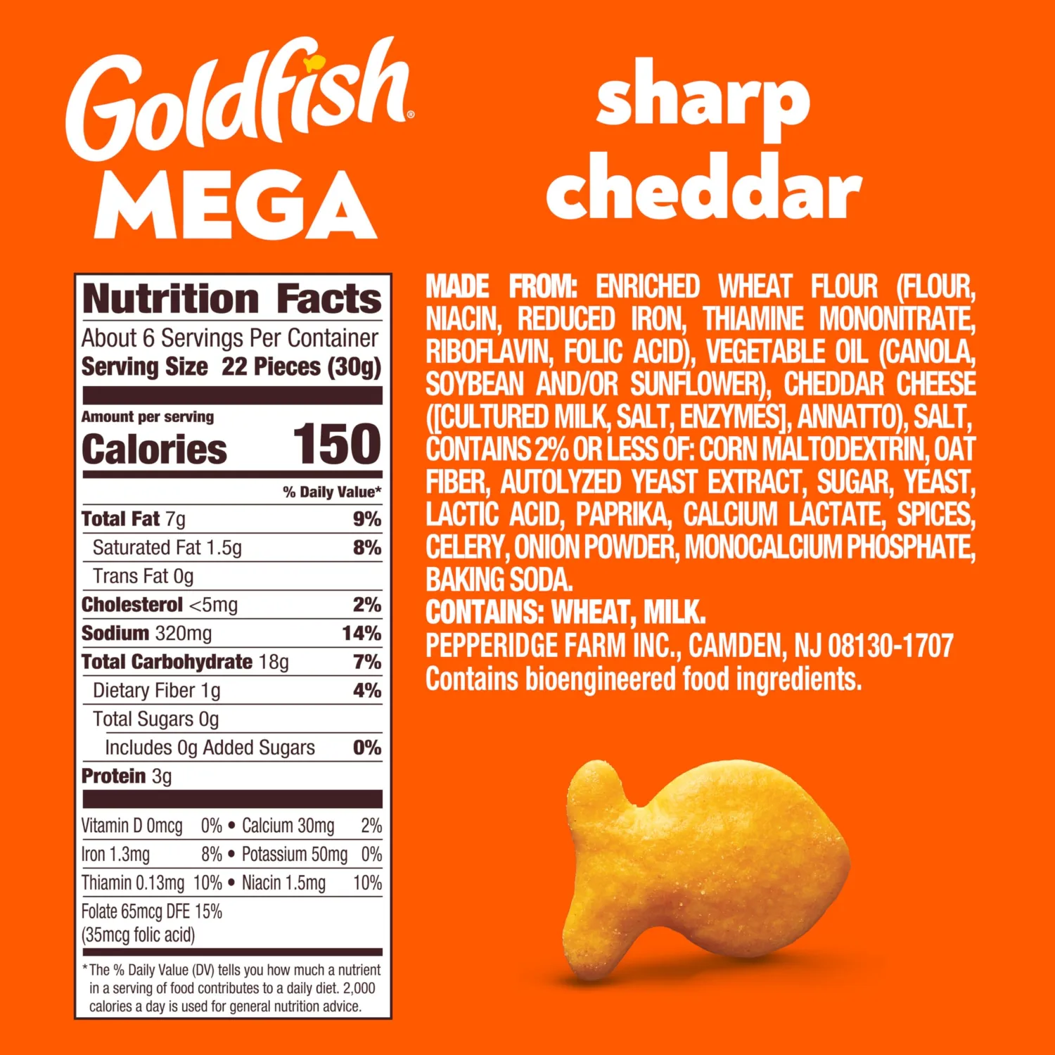 Goldfish Mega Bites Sharp Cheddar Cheese Crackers, 5.9 Oz Bag