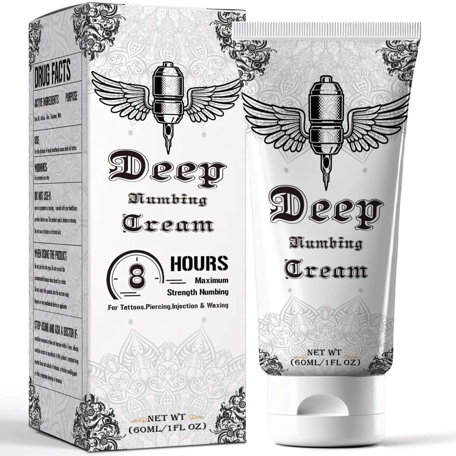 Numbing Cream for Tattoos Extra Strength - 8 Hours Maximum Strength Numbing Cream for Tattoo, Painless Deep Numbing Cream, 5x Numbing Cream for Tattoos Extra Strength for Tattoo Supplies (60ml/2oz)