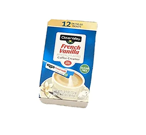 Clover Valley Sugar Free French Vanilla Coffee Creamer in Convenient On-The-Go Sticks-1 Box (1.35 oz)- 12 Packets- Sweet and Creamy Drink Addition