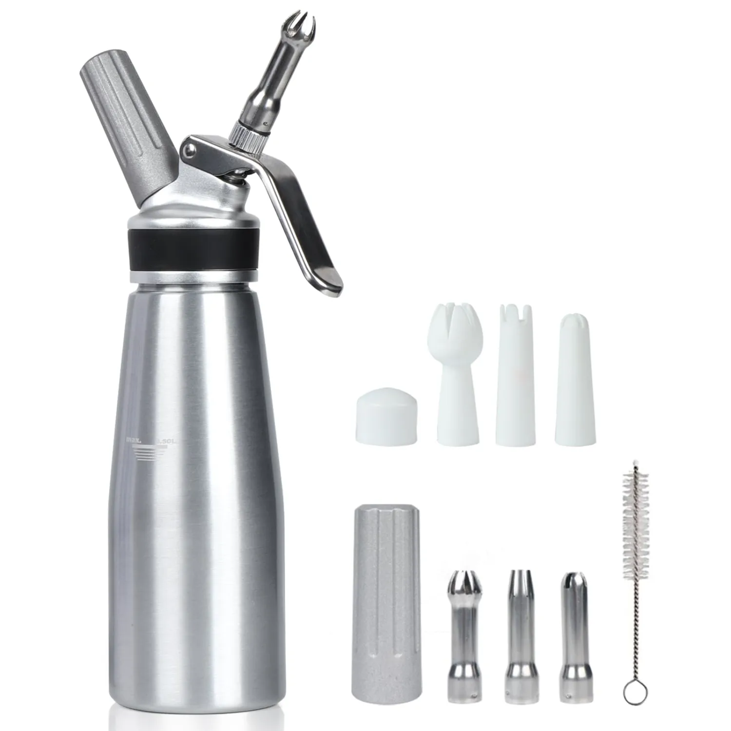 Whipped Cream Dispenser,500ml Whipped Cream Charger with Sturdy Aluminum Body And Head,Cream Maker with 6 Decorating Nozzles,Use Standard 8 Gram N2O Chargers (Not Included)