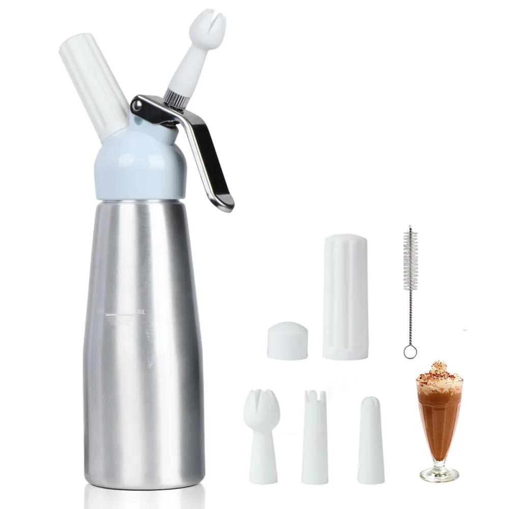 Professional Whipped Cream Dispenser 500ml,Whipped Cream Charger with Sturdy Aluminum Body and Head,Cream Maker with 3 Decorating Nozzles,Use Standard 8 Gram N2O Chargers (Not Included)