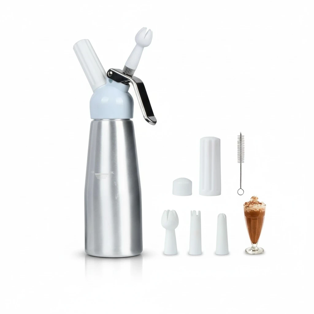 Professional Whipped Cream Dispenser 500ml,Whipped Cream Charger with Sturdy Aluminum Body and Head,Cream Maker with 3 Decorating Nozzles,Use Standard 8 Gram N2O Chargers (Not Included)