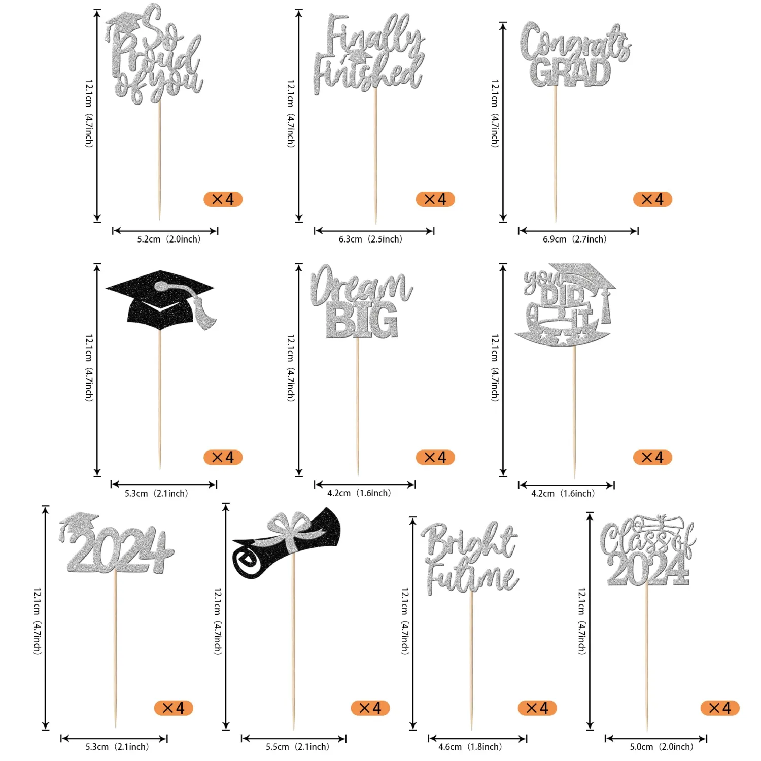 40 Pack Class of 2024 Graduation Cupcake Toppers Glitter So Proud of You Diploma Grad Cap Cupcake Picks Bright Future Congrate Grad Cake Decorations for 2024 Graduation Theme Party Supplies Silver
