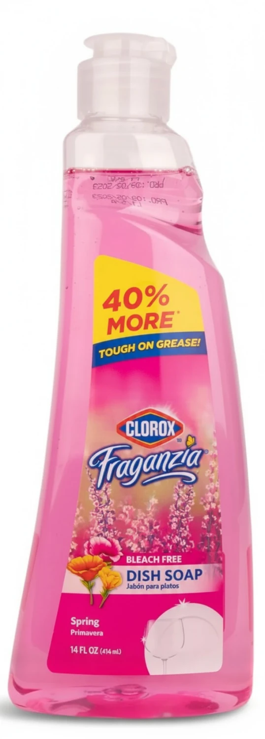 Clorox Fraganzia Liquid Dish Soap, Smells Great and Cuts Through Tough Grease FAST, Quick Rinsing formula Washes Away Dirt, A Powerful Clean You Can Trust, Spring Scent, 14 Fl Ounces