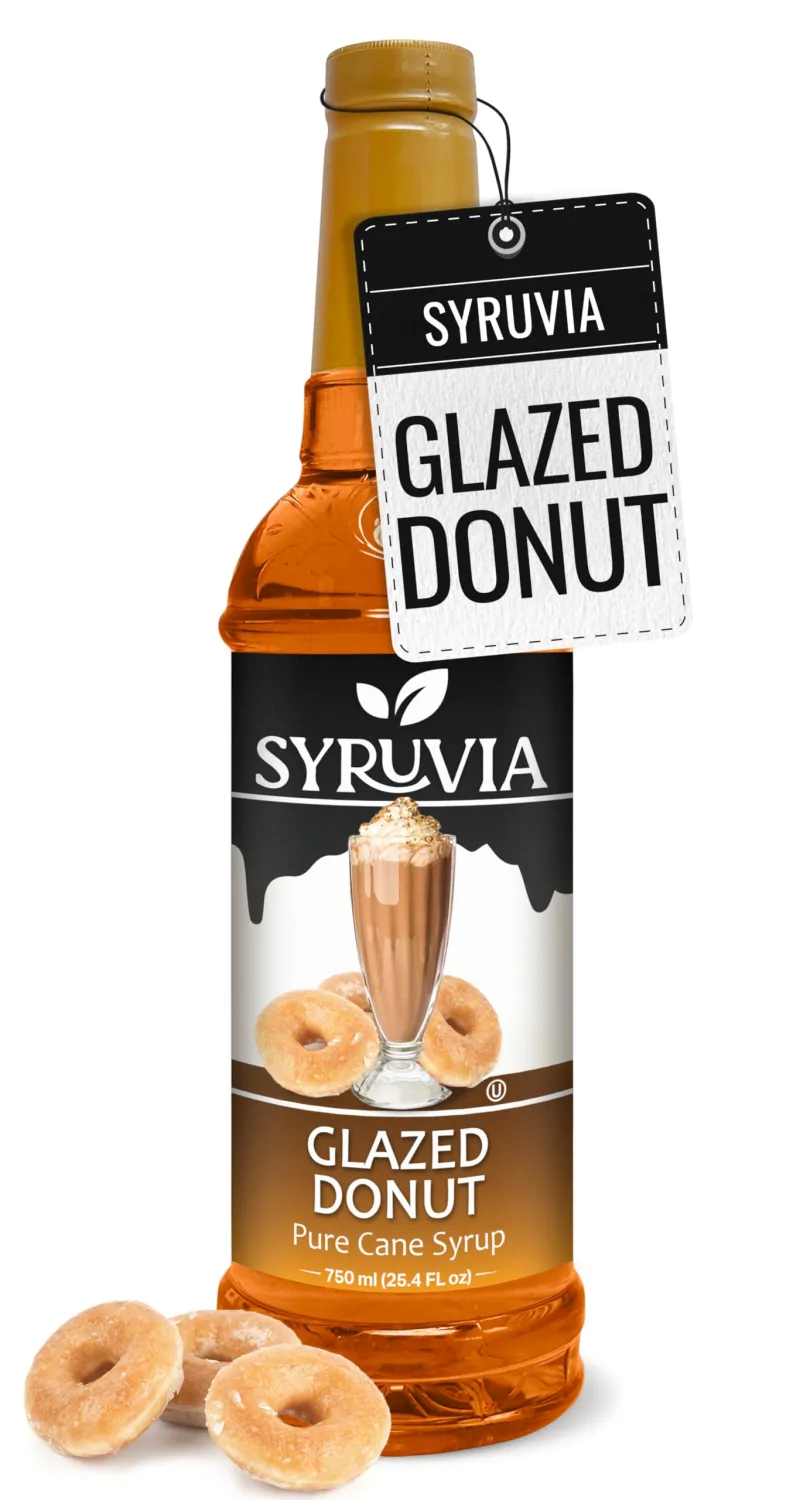 Syruvia Glazed Donut Coffee Syrup - 25.4 fl oz Premium Coffee Flavoring Syrup - Kosher Coffee Syrups, Gluten Free, No Coloring, Perfect for Drinks, Soda, Shakes, Desserts, and More.