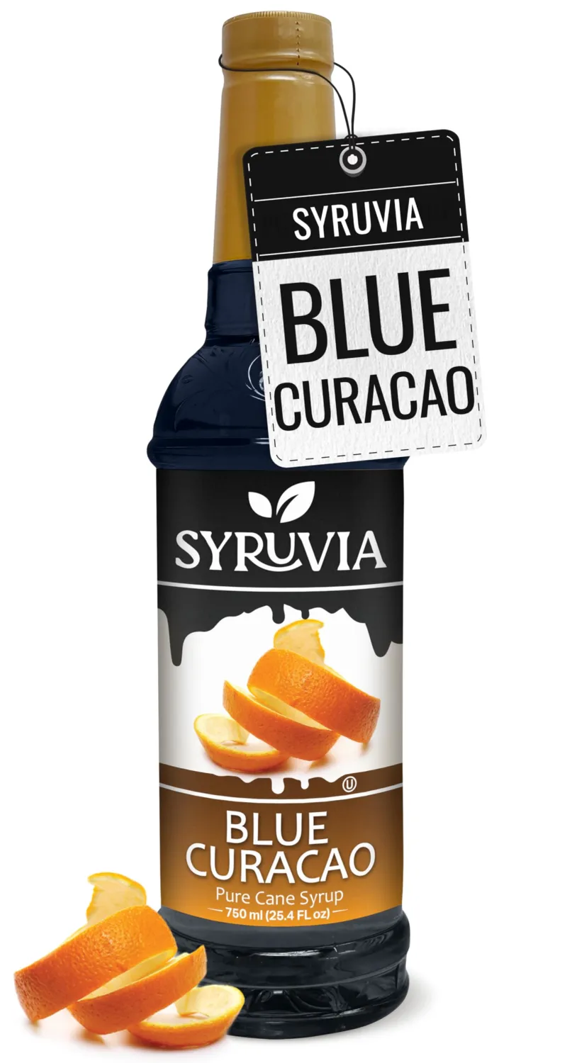 Syruvia Blue Curacao Syrup - 25.4 fl oz. Exotic Blue Citrus Infusion. Kosher