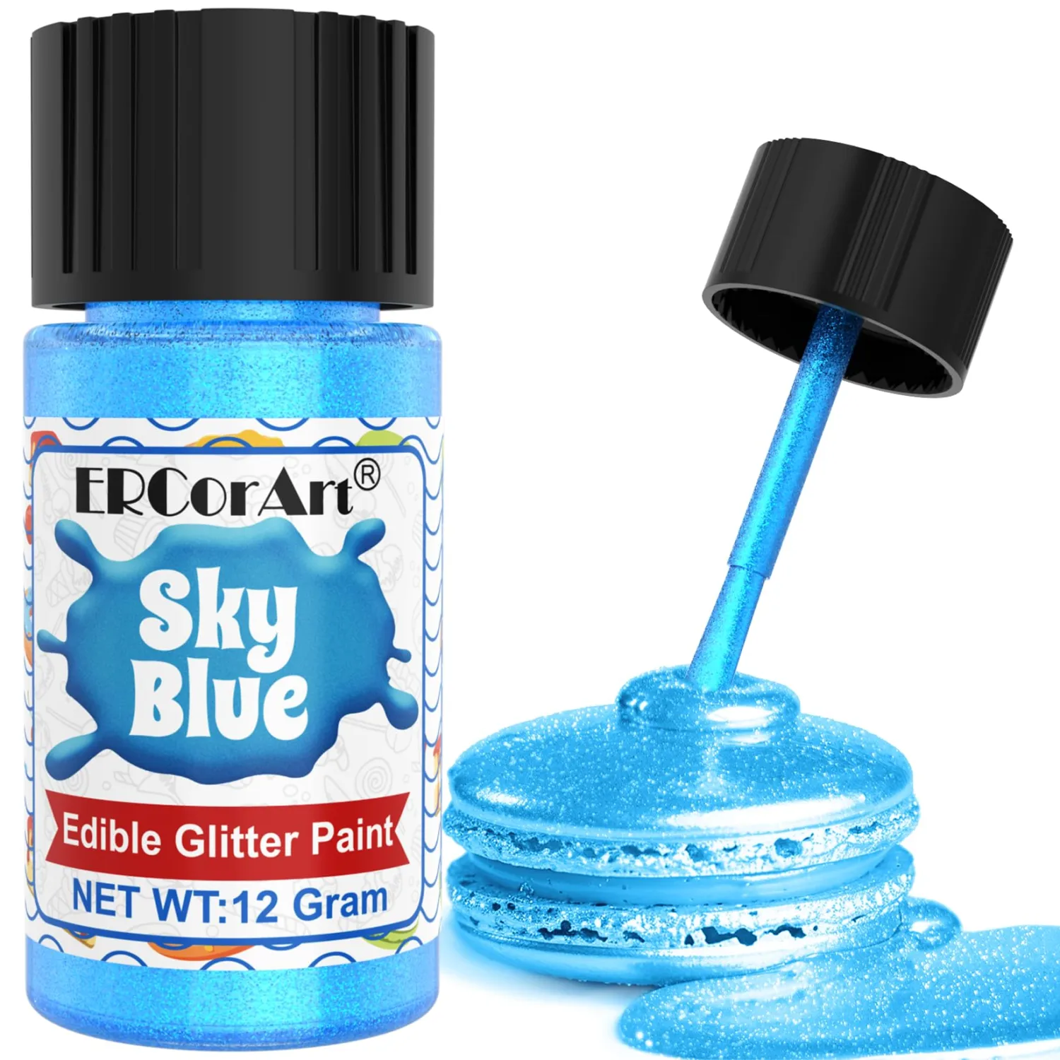Edible Glitter - 12g Metallic Food Coloring, Shimmer Edible Paint with Brush, Food Grade Glitter Cake Paint for Art Decorative, Cupcakes, Cookie, Donuts, Fondant (sky blue)