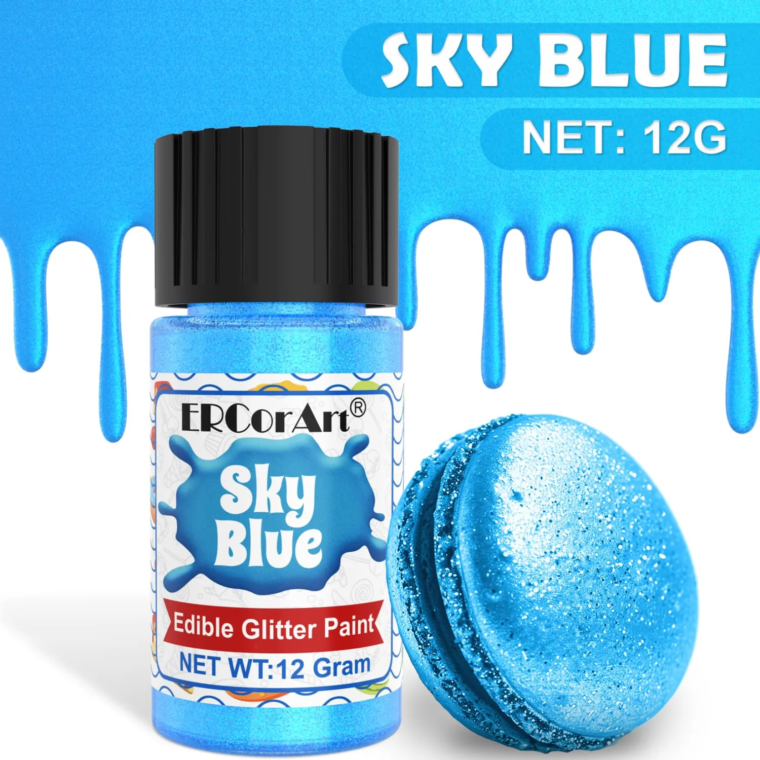 Edible Glitter - 12g Metallic Food Coloring, Shimmer Edible Paint with Brush, Food Grade Glitter Cake Paint for Art Decorative, Cupcakes, Cookie, Donuts, Fondant (sky blue)