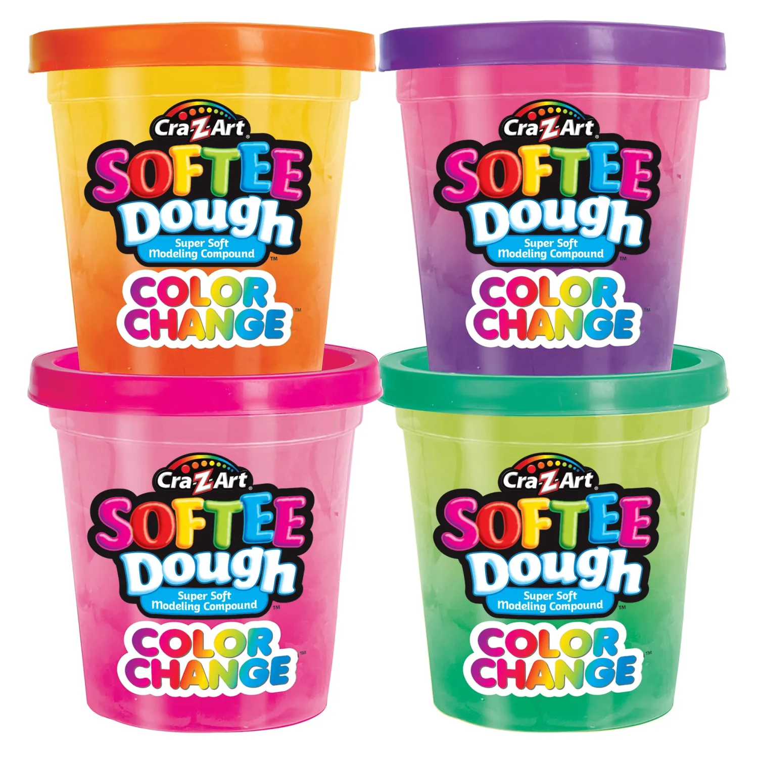 Cra-Z-Art Softee Dough Color Change Dough Cans, Kids Tactile Play Dough Gift Set, 4 Count, 2oz EachAges 3 and Up