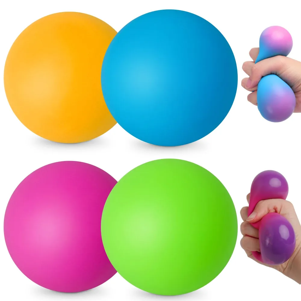 AMOR PRESENT 4PCS Dough Squeeze Balls, Color Changing Fidget Toy Stretchy Stress Balls for Teens Anxiety Relief Autism Party Favors