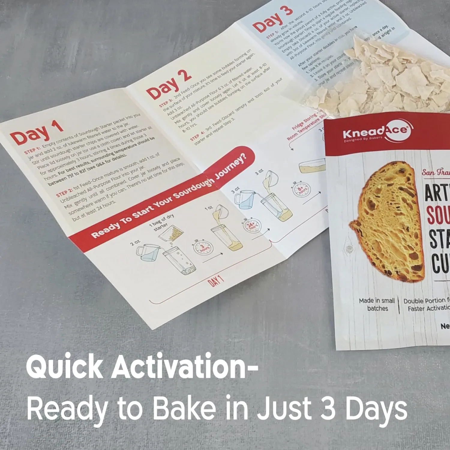 KneadAce Sourdough Starter Culture, Fast Activation Sour dough Starter, Your Cornerstone of Perfect Sourdough Bread Baking.
