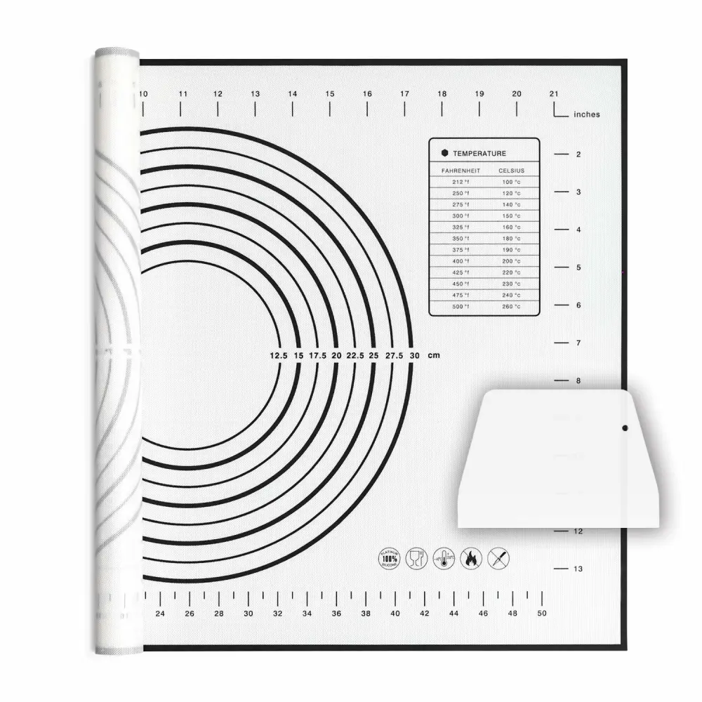 Silicone Pastry Baking Mat Non Slip Pastry Mat with Measurement Non Stick BPA Free Baking Mat Sheet for Rolling Dough Counter Cookies Pie, 28 x 20 Inches Black (with 1 Dough Scraper)