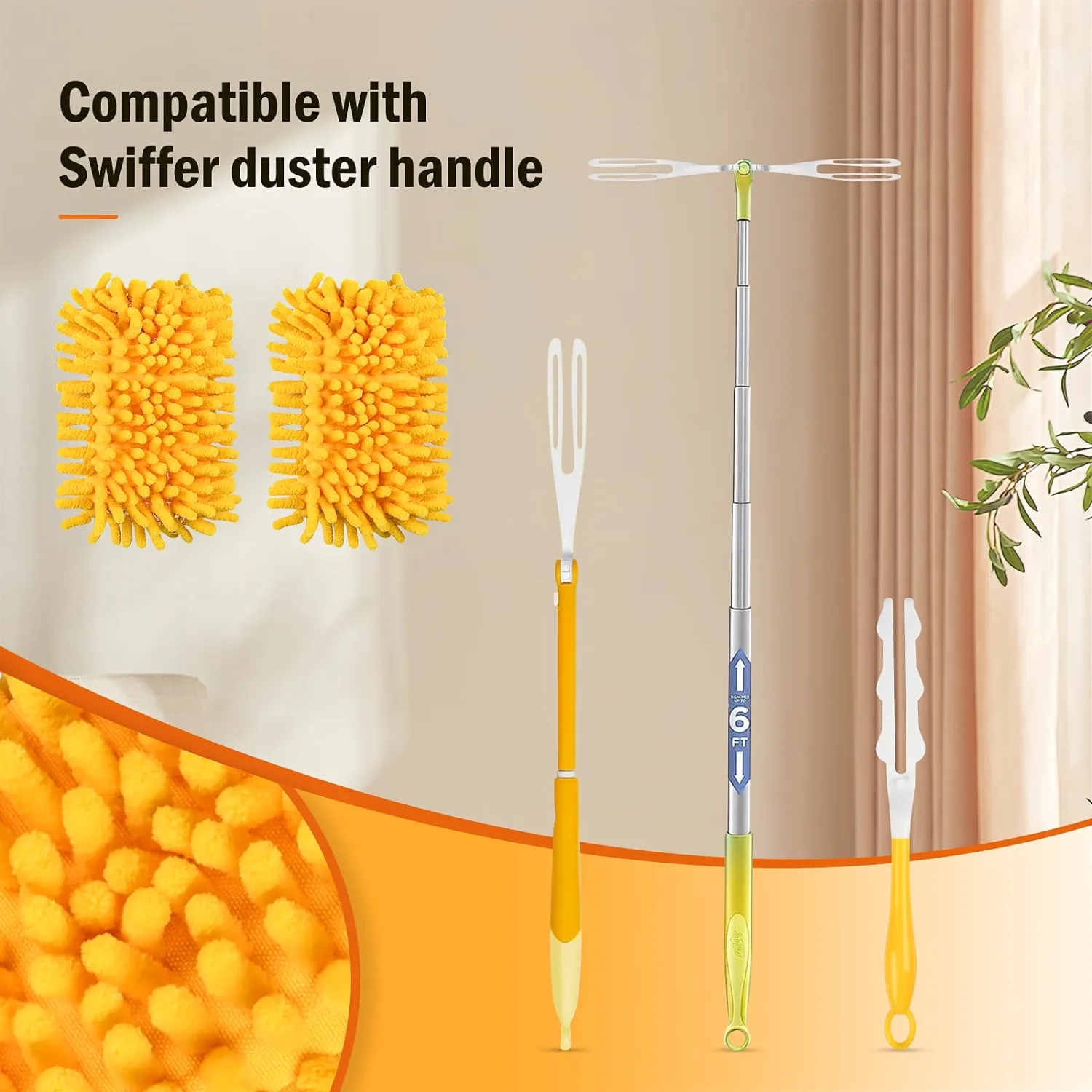 4 Pack Reusable Duster Refill Compatible with Swiffer Duster Handle, 360 Heavy Duty Dusters Refills, Microfiber Ceiling Fan Duster, Yellow