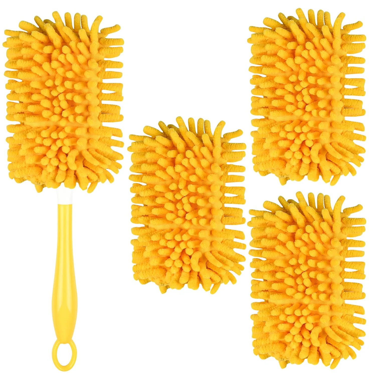 4 Pack Reusable Duster Refill Compatible with Swiffer Duster Handle, 360 Heavy Duty Dusters Refills, Microfiber Ceiling Fan Duster, Yellow