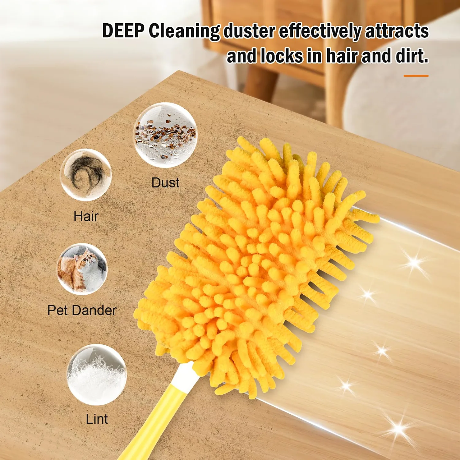 4 Pack Reusable Duster Refill Compatible with Swiffer Duster Handle, 360 Heavy Duty Dusters Refills, Microfiber Ceiling Fan Duster, Yellow
