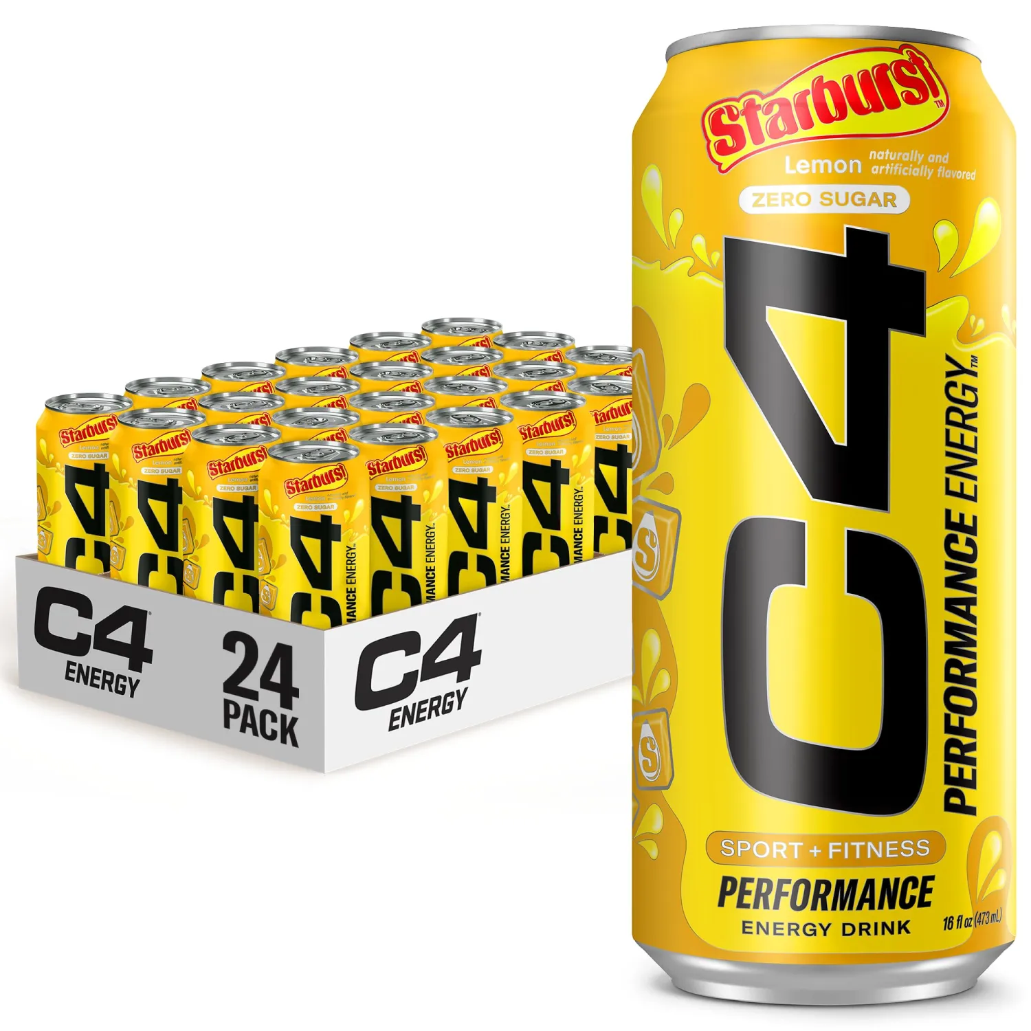 C4 Energy Drink 16oz (Pack of 24) - Strawberry Watermelon Ice - Sugar Free Pre Workout Performance Drink with No Artificial Colors or Dyes