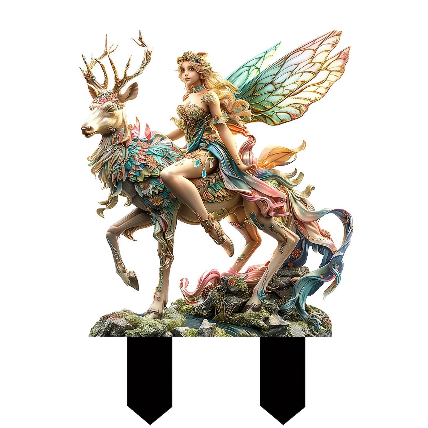 Garden Stake Outdoor Decoration, Fairy Riding Deer Garden Stakes