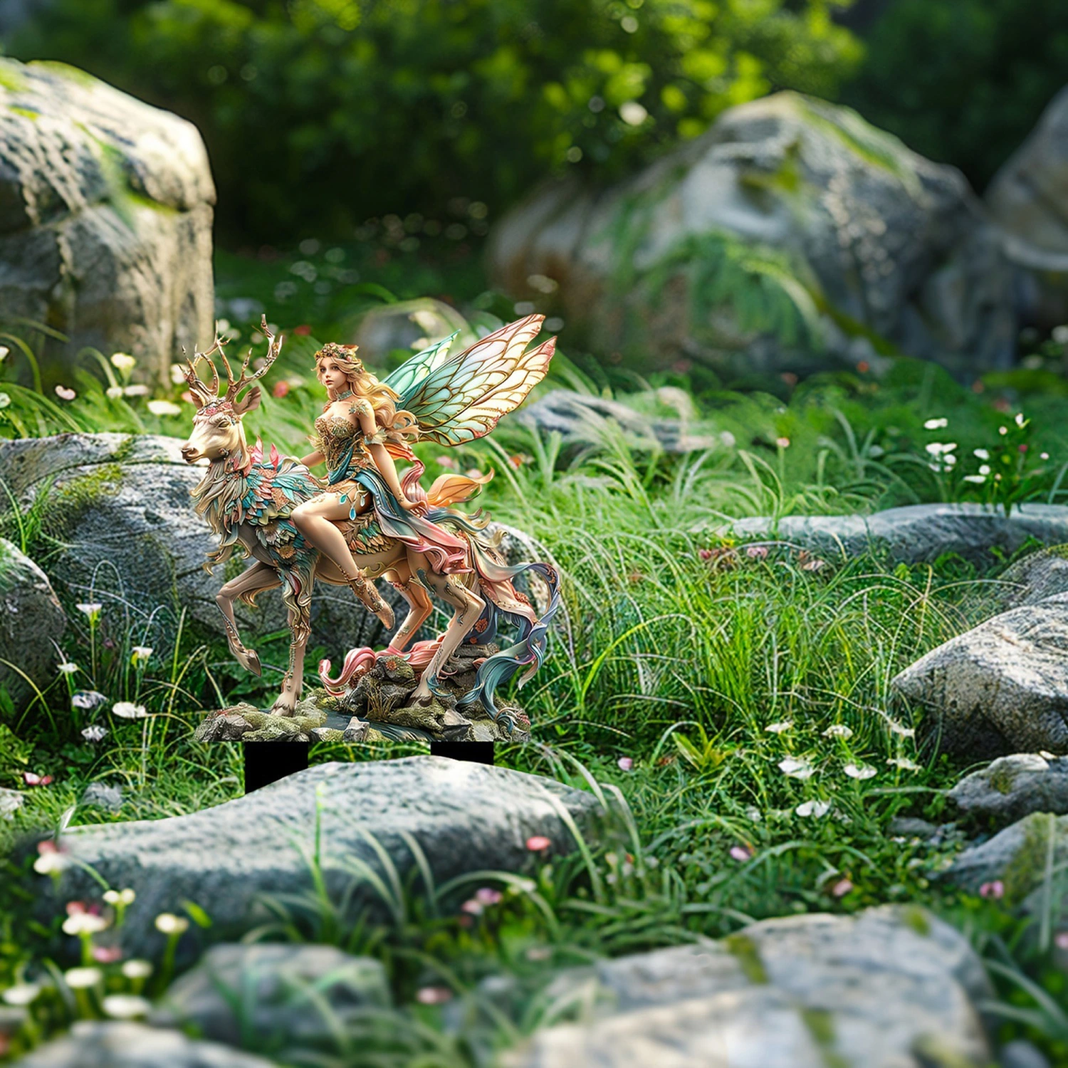 Garden Stake Outdoor Decoration, Fairy Riding Deer Garden Stakes