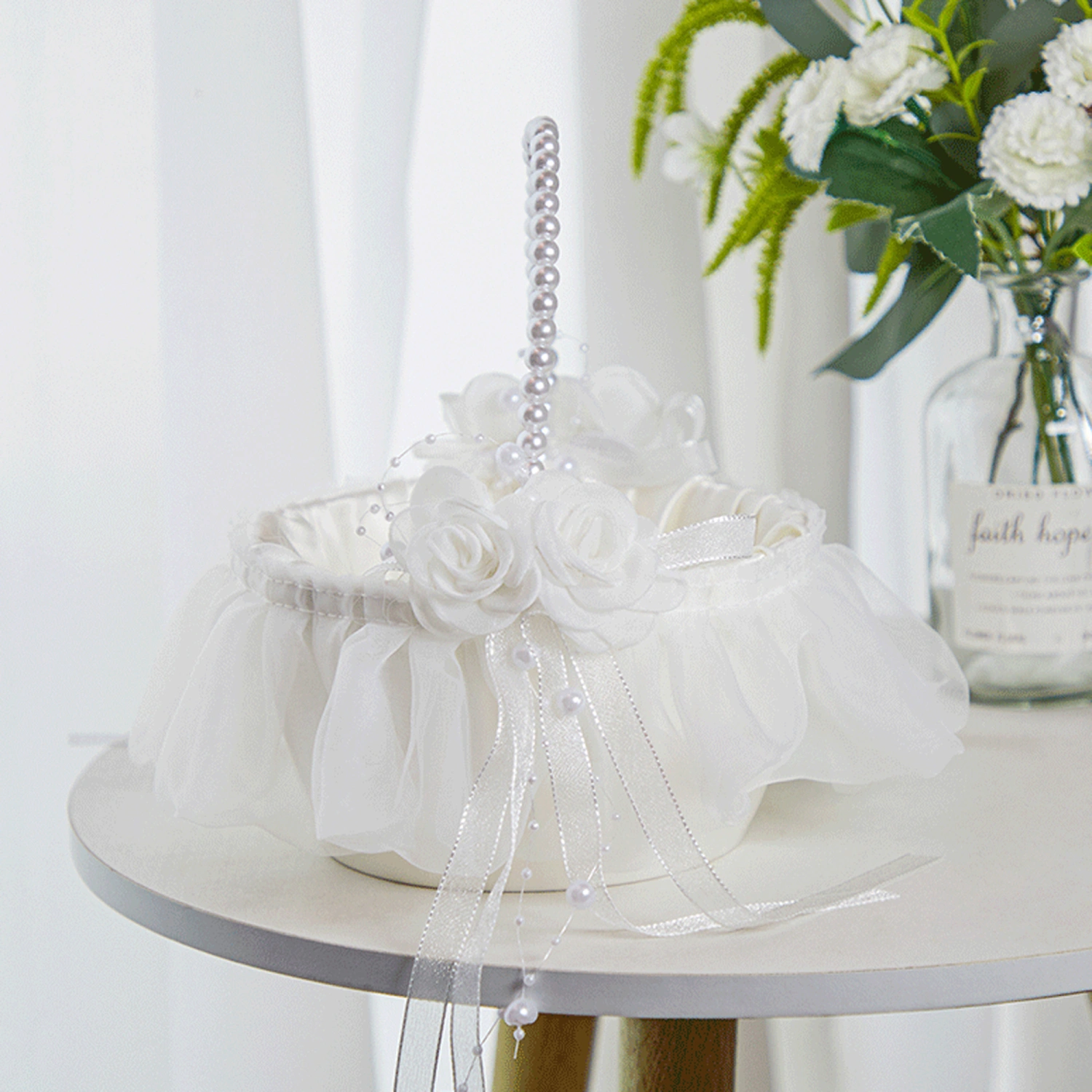 Flower Girl Baskets Western Tulle Wedding Basket with 3D Flowers