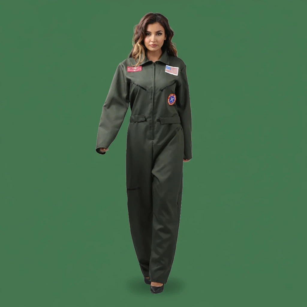 Pilot Costume for Men Women Green Flight Suit Fighter Pilot Costume