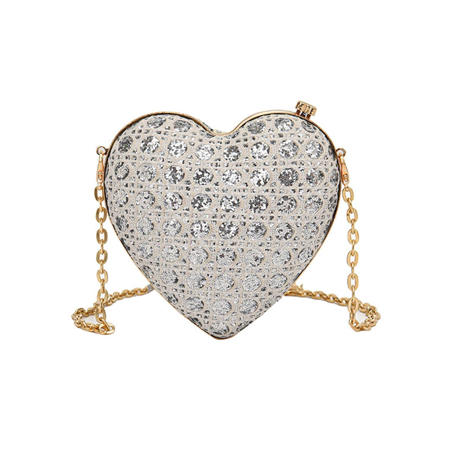 Women Heart Shape Purses Glitter Sequin Rhinestone Shoulder Bags