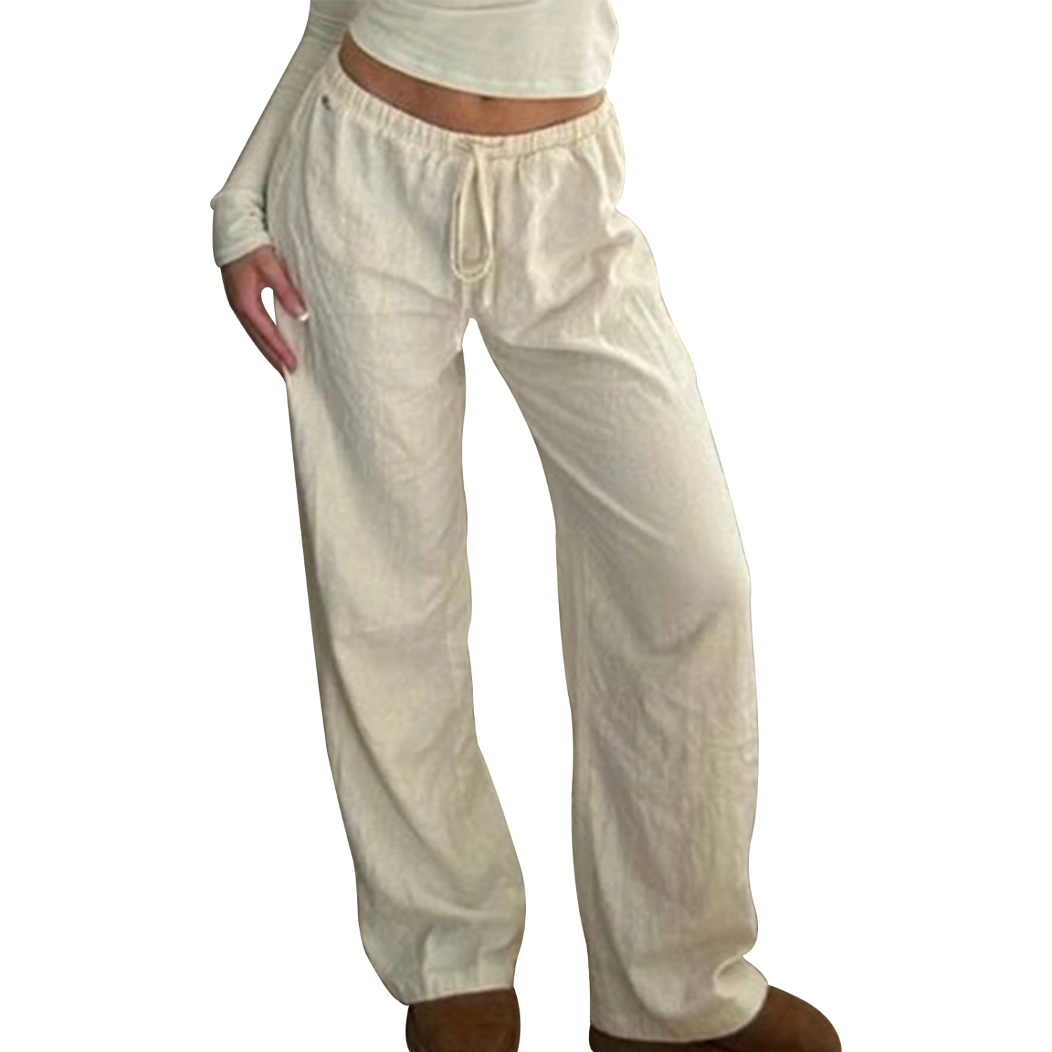 Women Lounge Pants Solid Elastic Waist Straight Leg Drawstring Pants