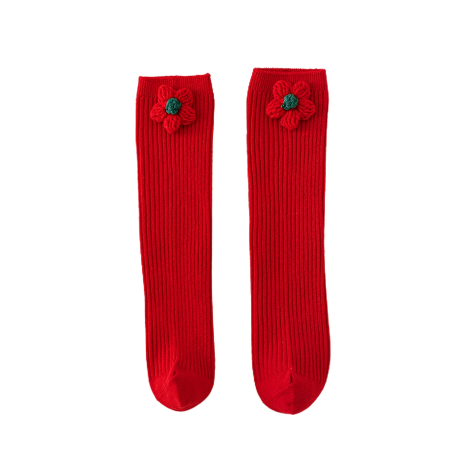 Kids Girls Christmas Socks Crocheted Flowers Dress Socks for Toddler