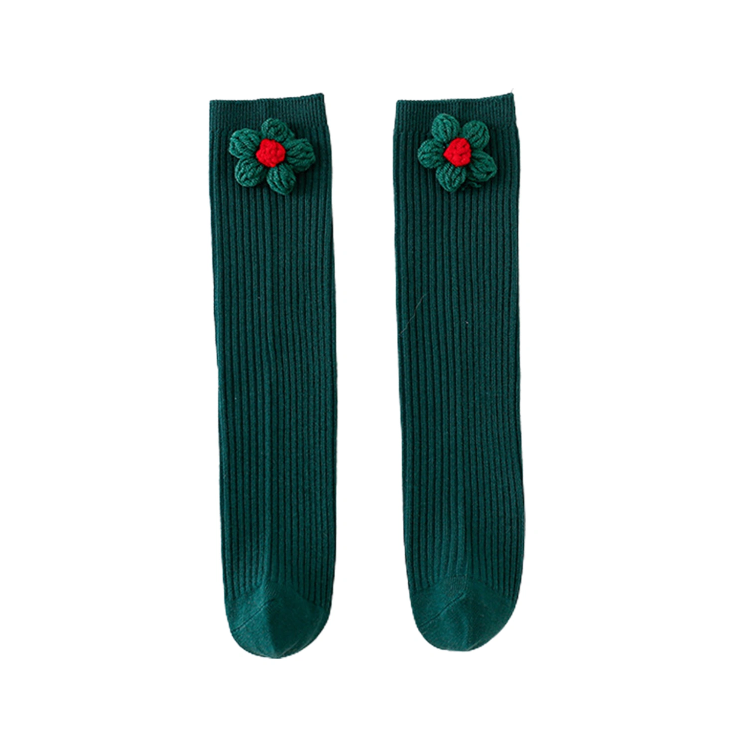Kids Girls Christmas Socks Crocheted Flowers Dress Socks for Toddler