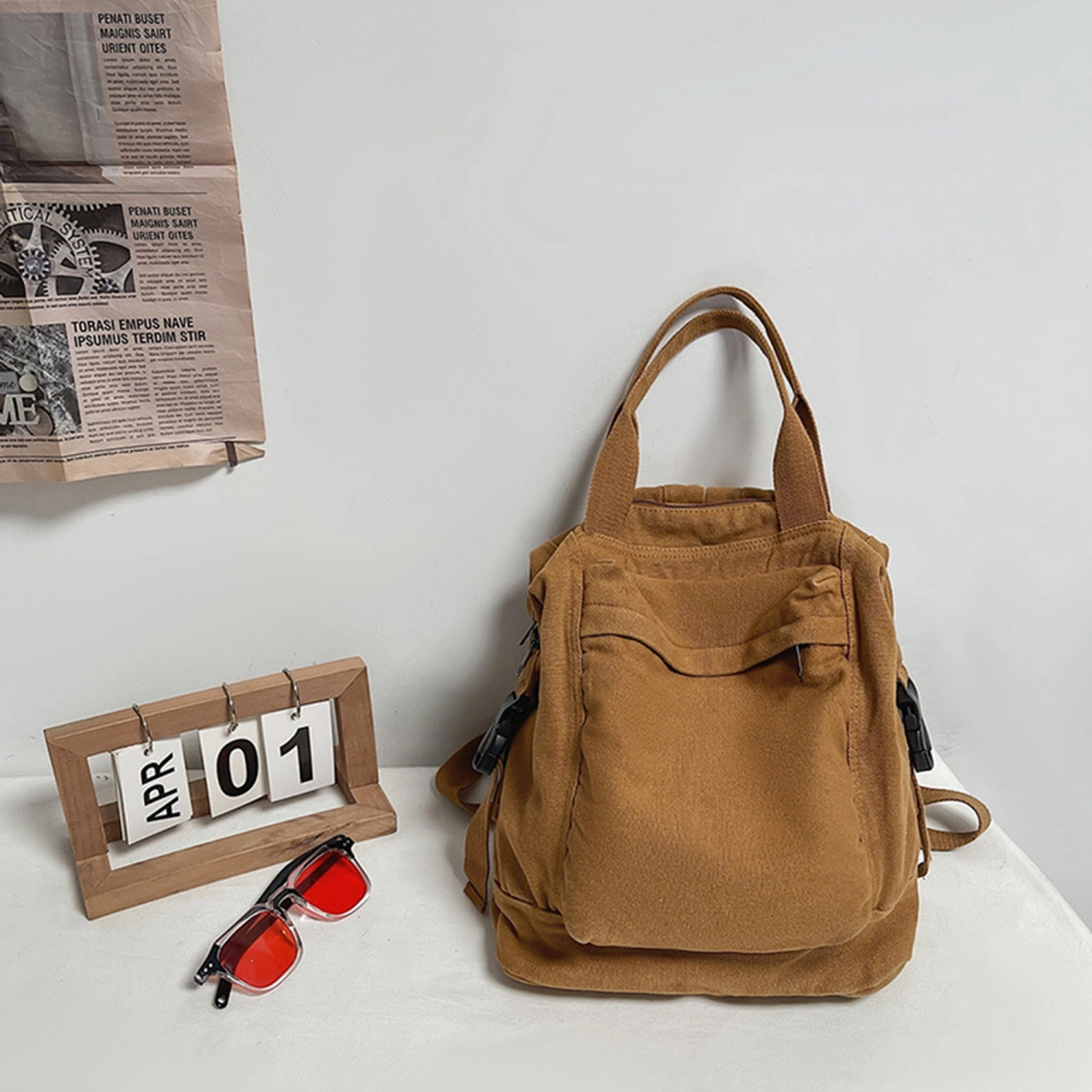 Womens Casual Canvas Backpacks Solid Color Simple Vintage School Bag