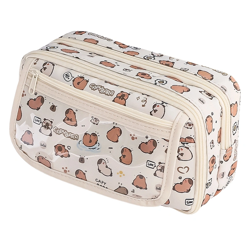 Large Capacity Zipper Pen Bag Kids Cartoon Pouch Stationery Organizer