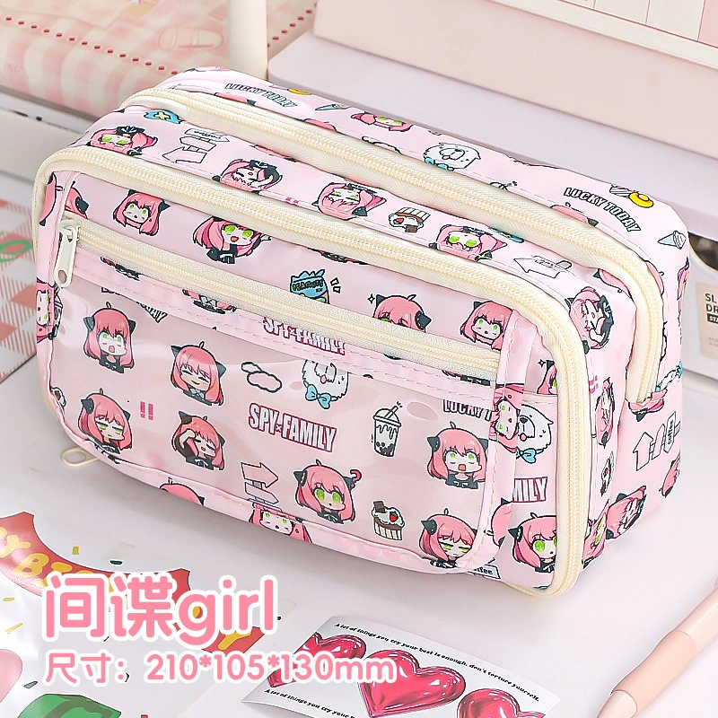 Large Capacity Zipper Pen Bag Kids Cartoon Pouch Stationery Organizer