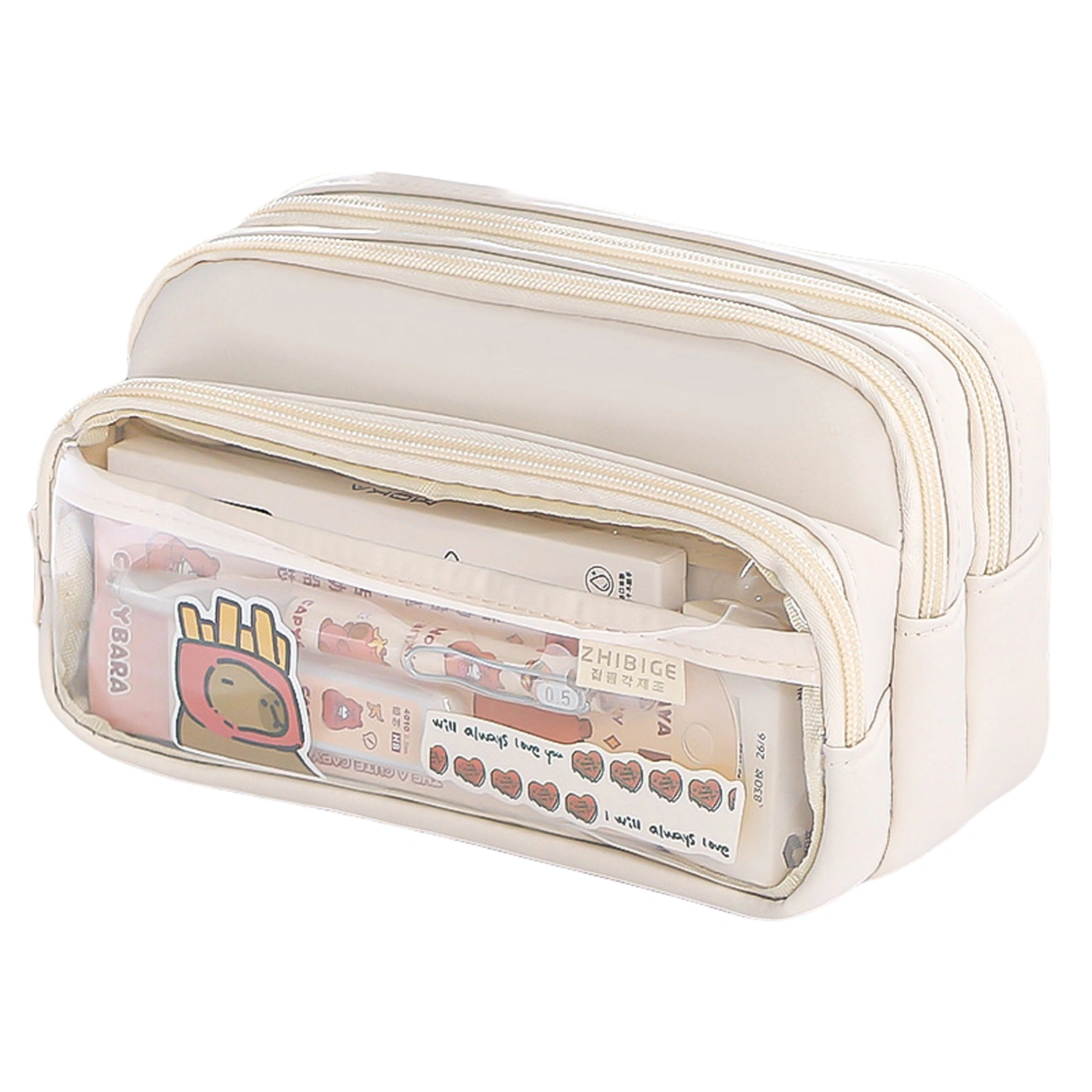 Large Capacity Pencil Case Soft Pencil Pouch with Clear Window 