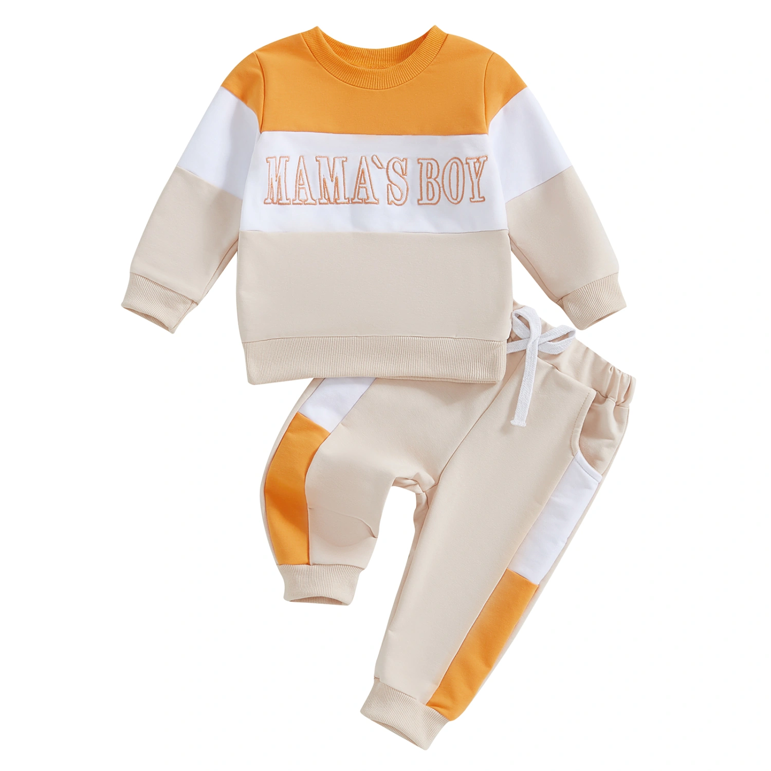 Boys 2-piece Outfit Contrast Color Letters Print Sweatshirt with Pants