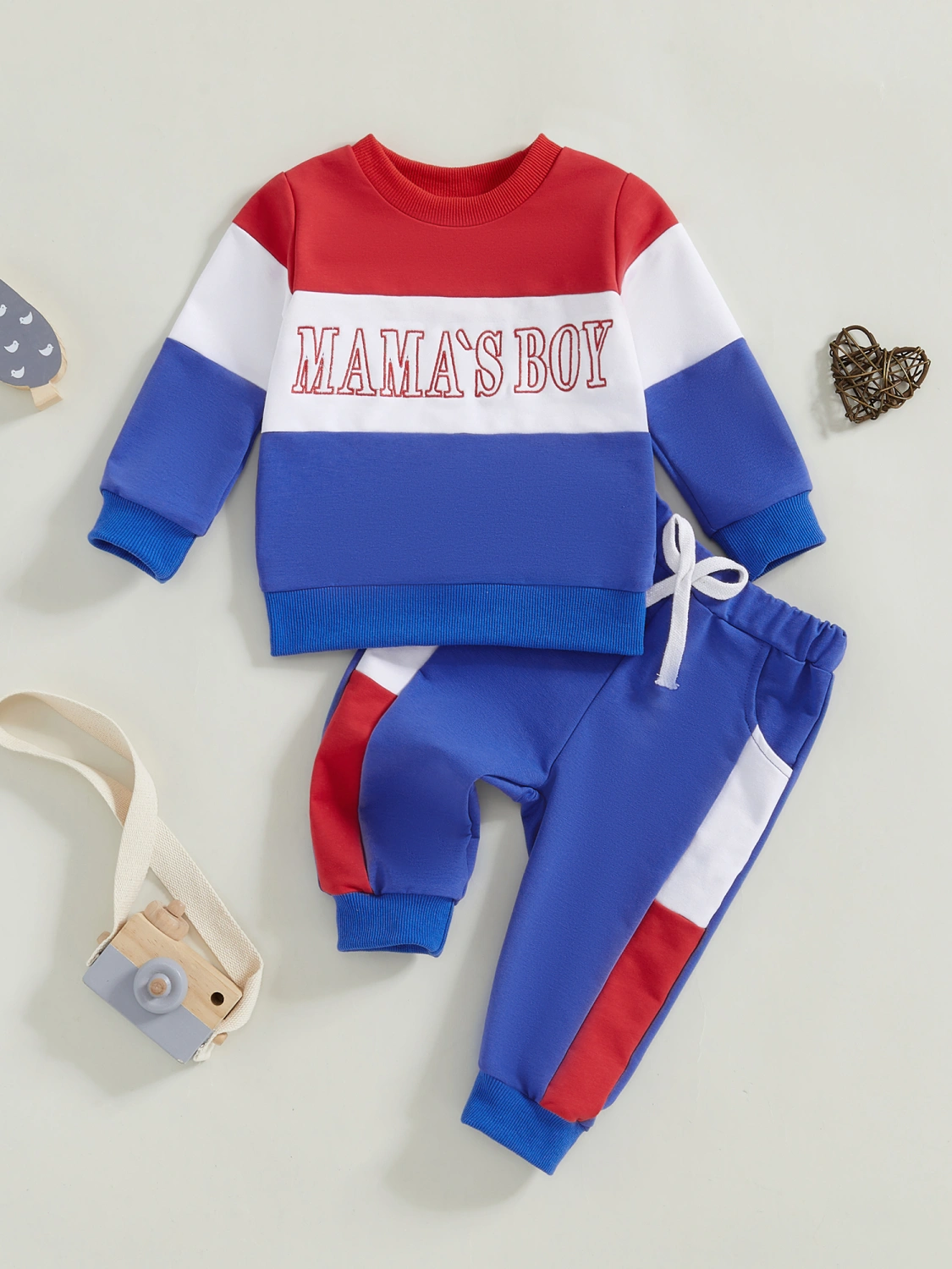 Boys 2-piece Outfit Contrast Color Letters Print Sweatshirt with Pants