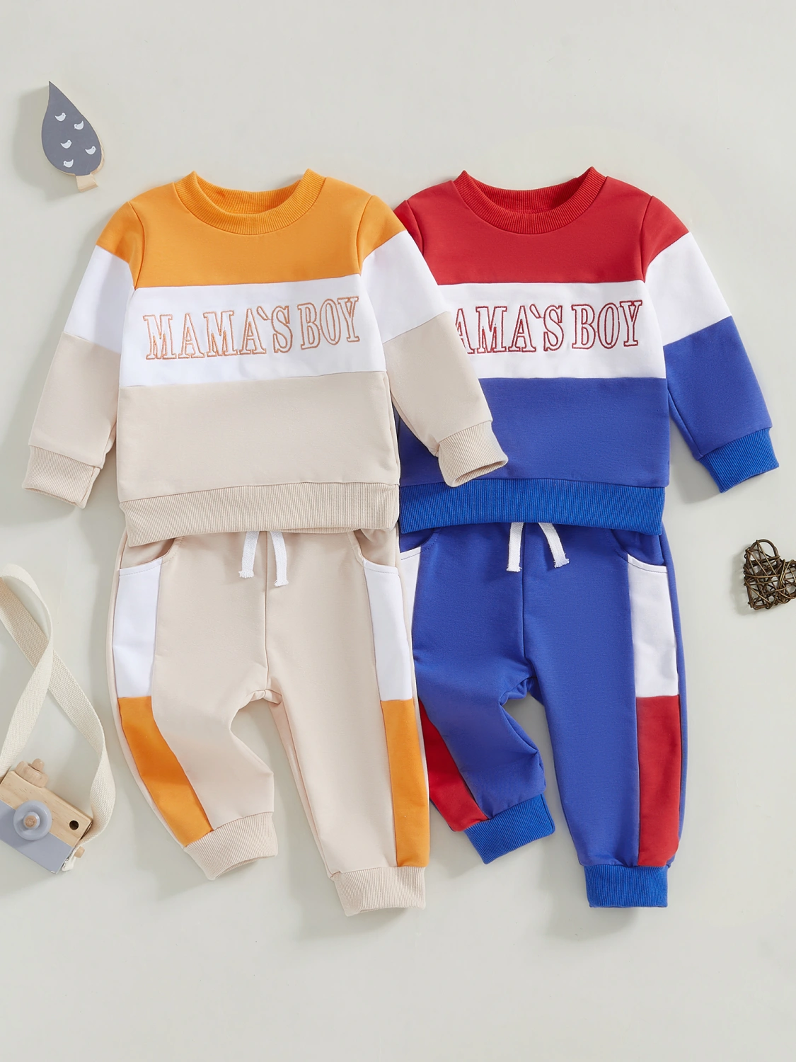 Boys 2-piece Outfit Contrast Color Letters Print Sweatshirt with Pants