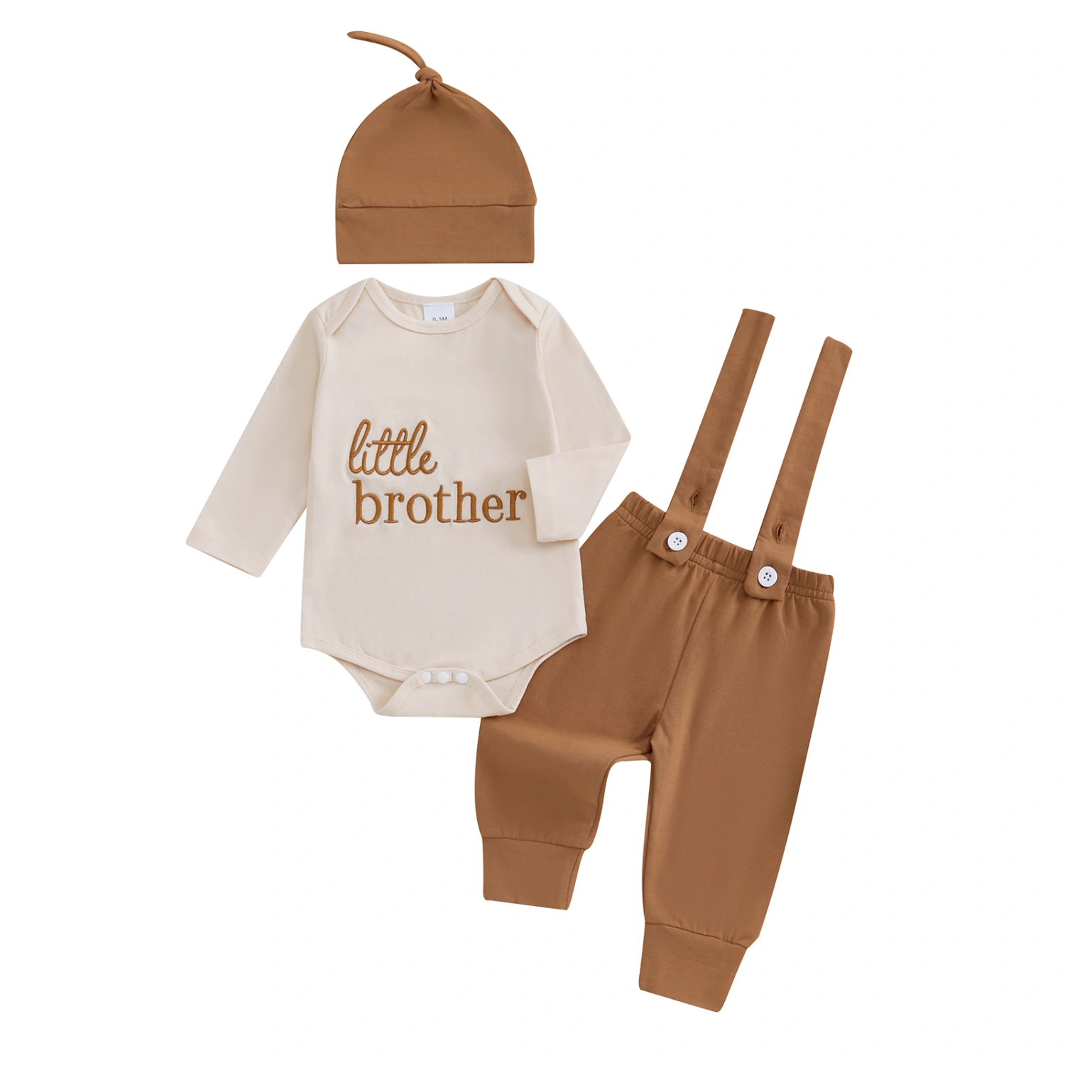 Boy 3PCS Set Letter Embroidery Romper Solid Color Suspender Pants Hat