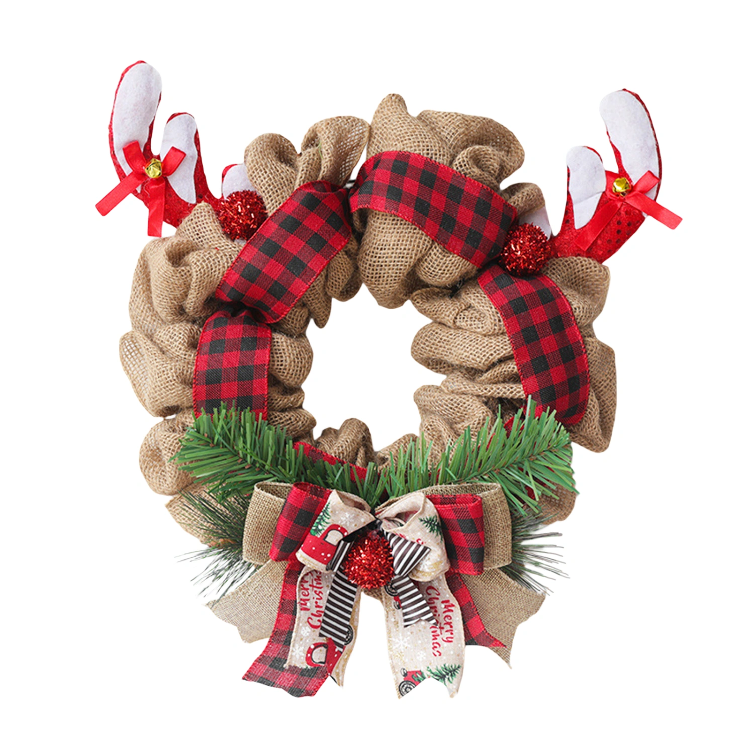 Christmas Wreath Rustic Burlap Wreath Garland with Deer Antlers 
