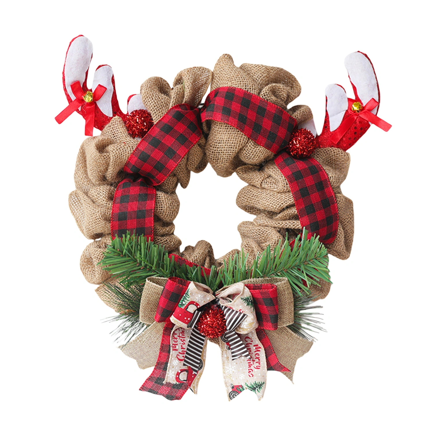 Christmas Wreath Rustic Burlap Wreath Garland with Deer Antlers 
