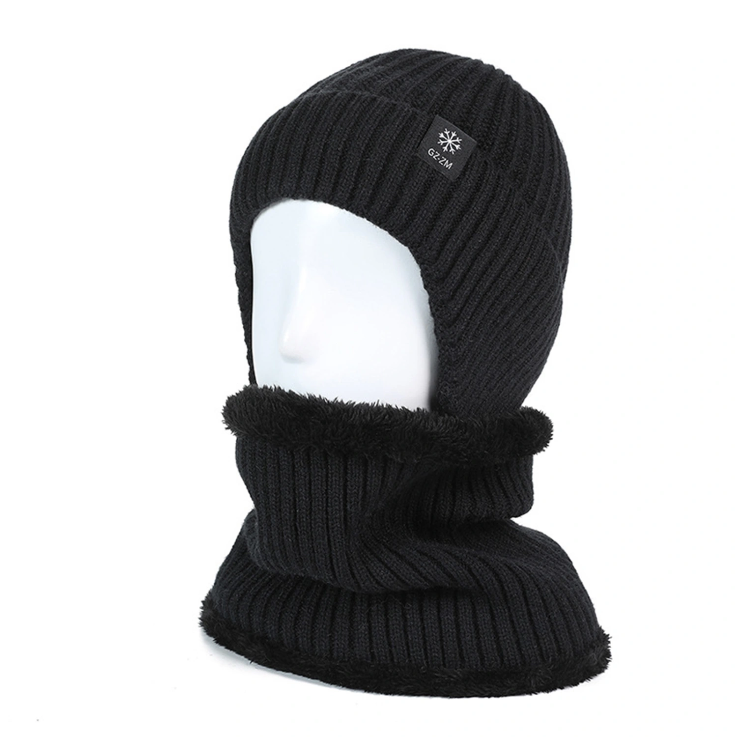 Men Knitted Hat Classic Solid Color Beanies with Ear Flaps Skull Caps