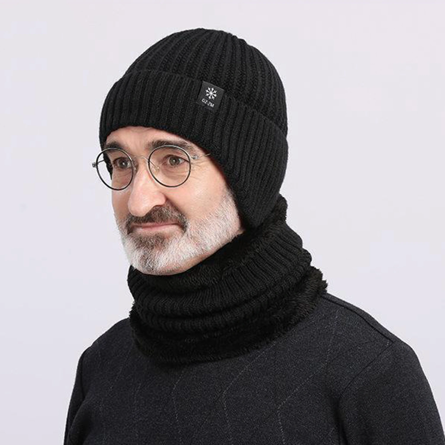 Men Knitted Hat Classic Solid Color Beanies with Ear Flaps Skull Caps
