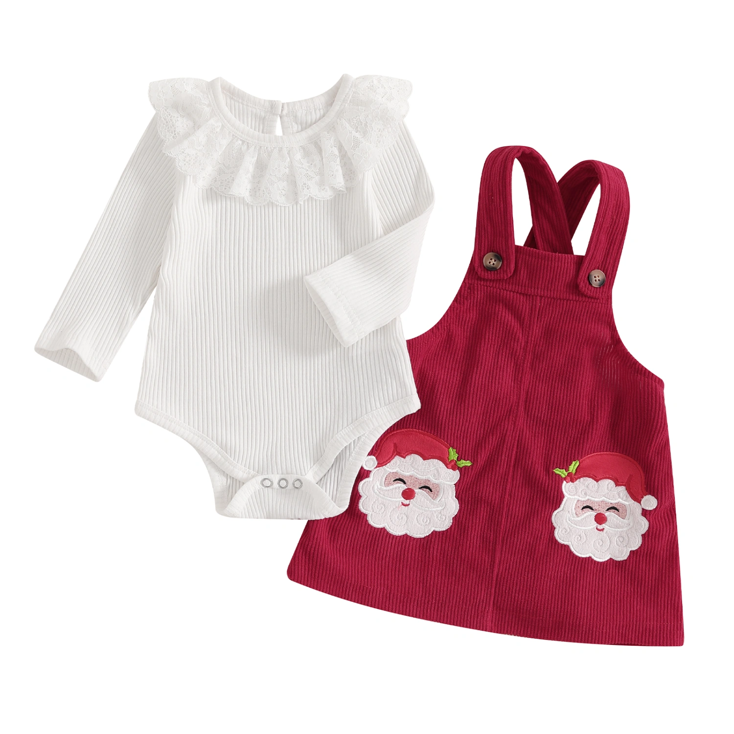 Baby Girl Christmas Outfit, Ribbed Romper Santa Claus Suspender Skirt 