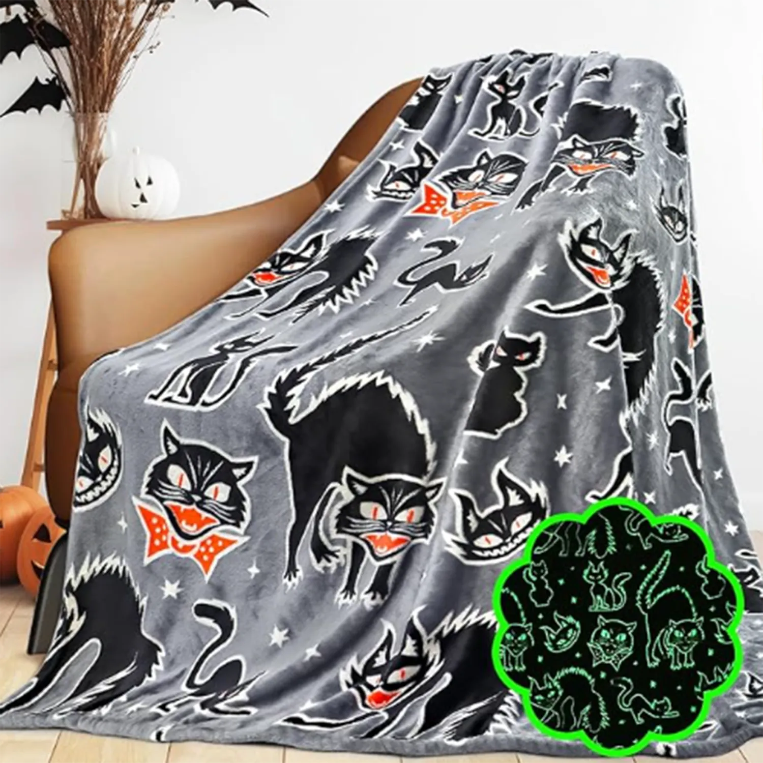 Halloween Blanket Pumpkin Fleece Glow in The Dark Throw Blanket