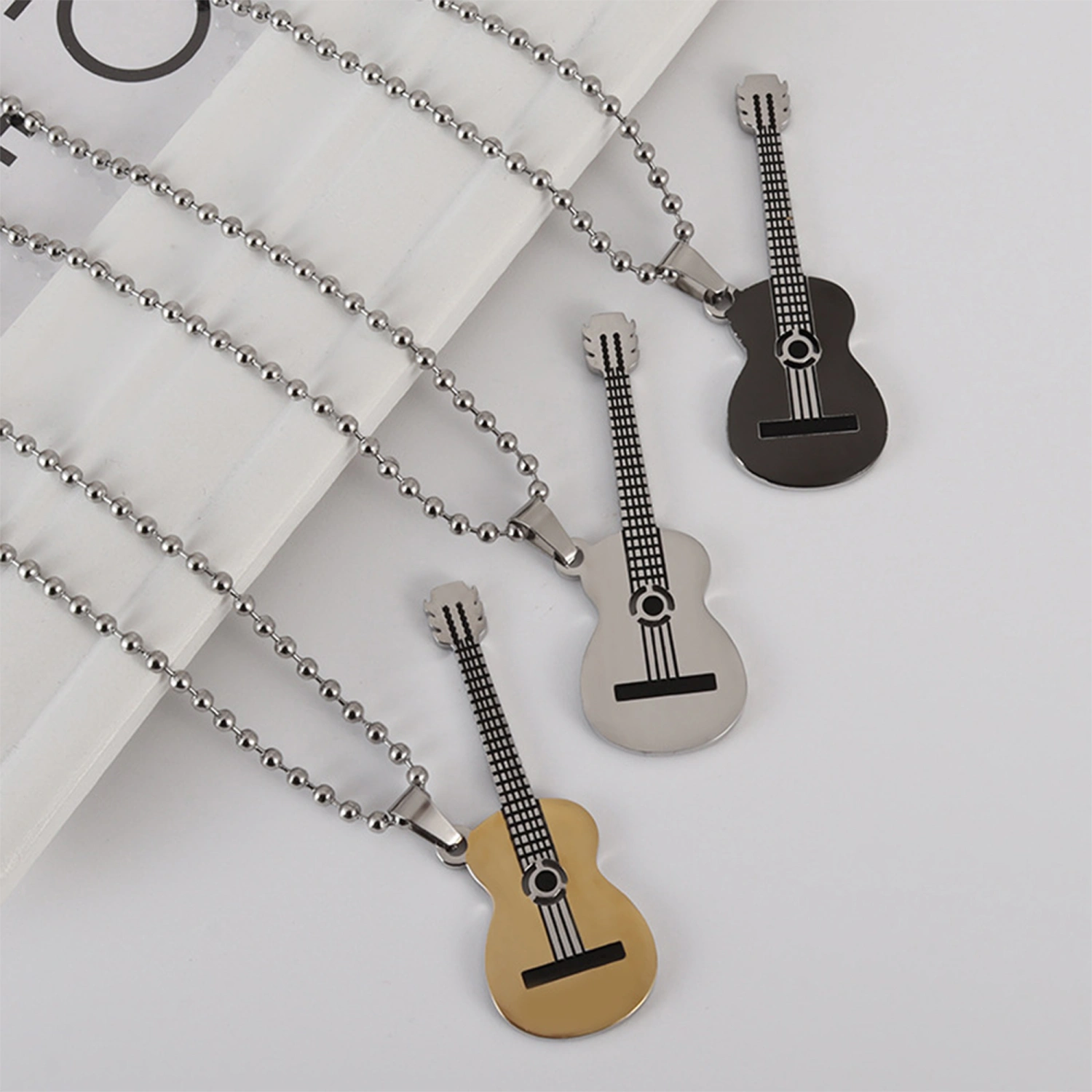 Guitar Necklace, Cool Punk Stainless Steel Pendant Necklace Jewelry