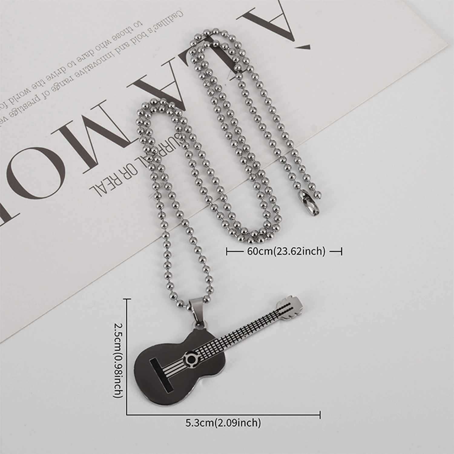 Guitar Necklace, Cool Punk Stainless Steel Pendant Necklace Jewelry