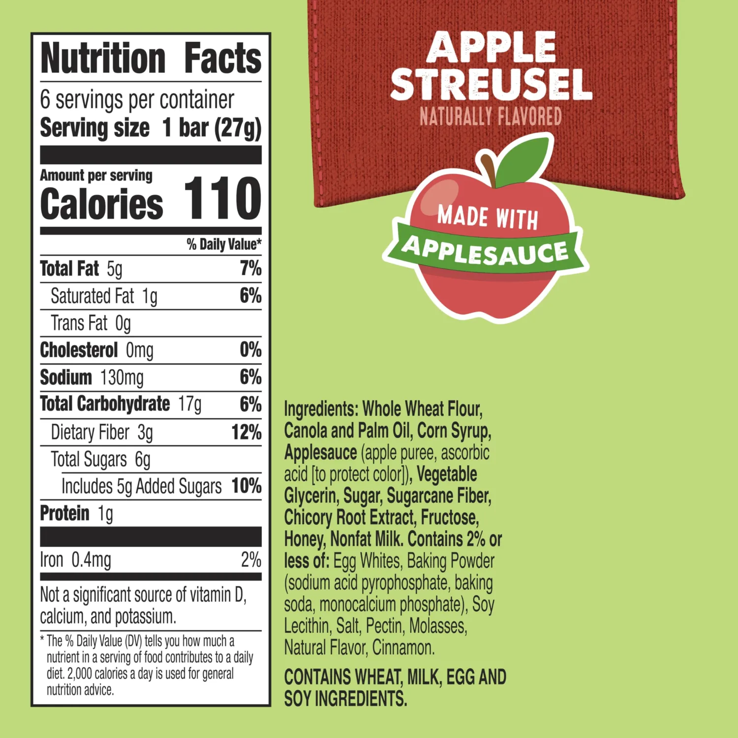 Mott's Soft Baked Bars, Apple Streusel, Made with Applesauce, 6 Ct, 5.76 oz