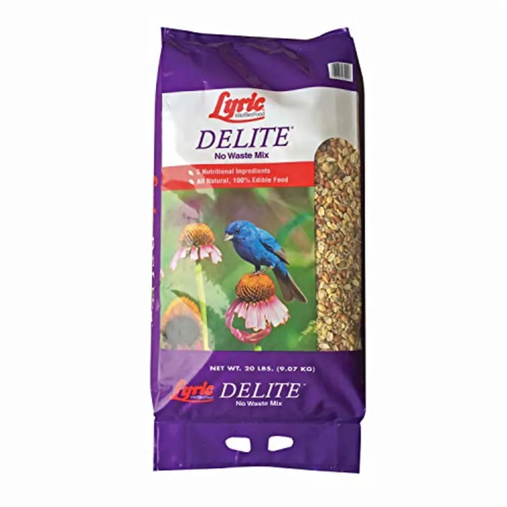 Lyric Delite Wild Bird Seed - No Waste Bird Food Mix with Shell-Free Nuts & Seeds - Attracts Buntings, Chickadees & Finches - 20 lb bag