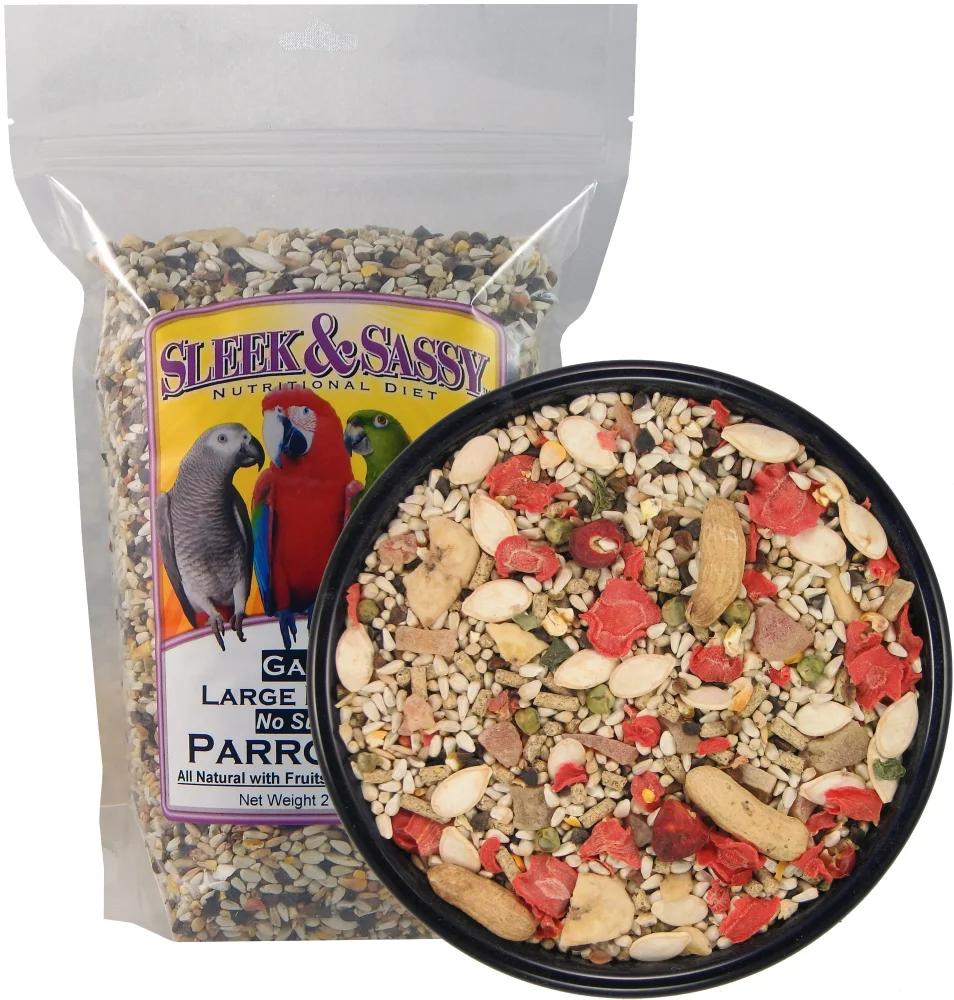 SLEEK & SASSY Garden Large Hookbill No Sunflower Parrot Food for Large Conures, Zincs, African Greys, Cockatoos, Pionus-Parrots & Small Macaws (2 lbs.)