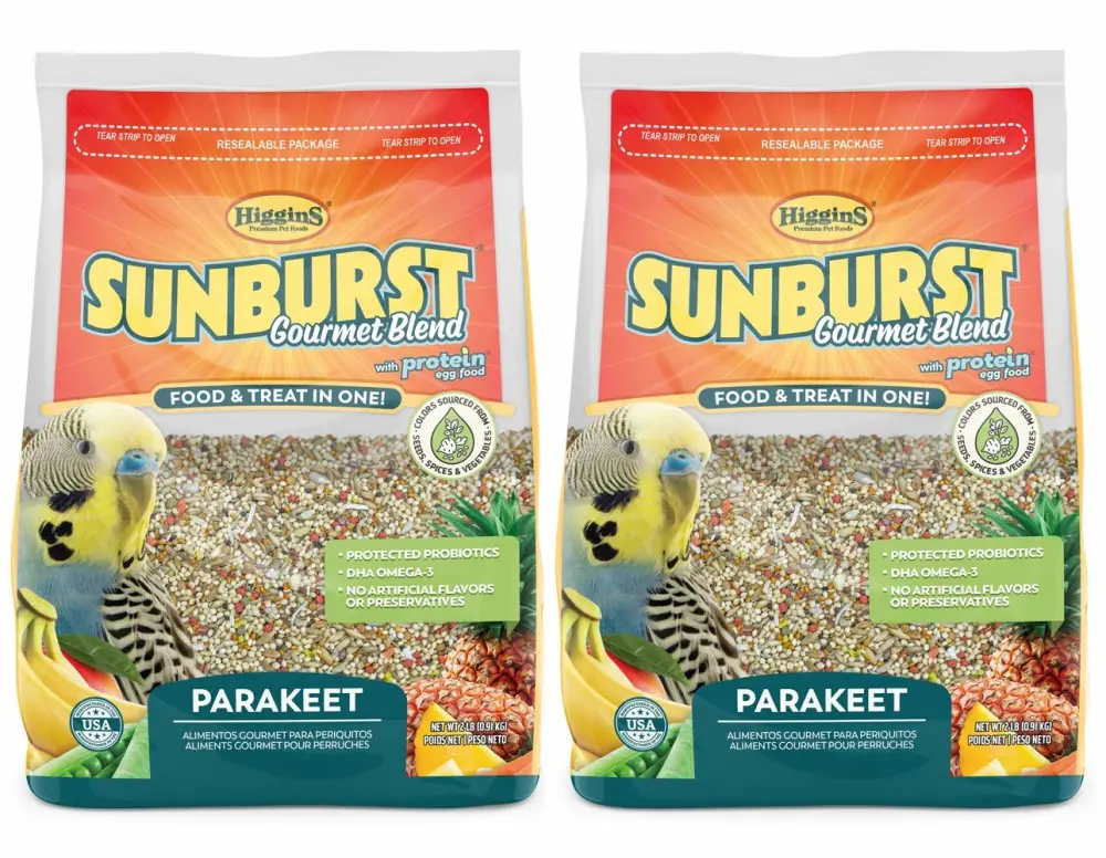 Higgins 2 Pack of Sunburst Gourmet Blend Parakeet Food, 2 Pounds Each, with Protein Egg Food